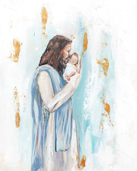 'I Knew You' Baby and Jesus Paper 8x10 Print in Blue