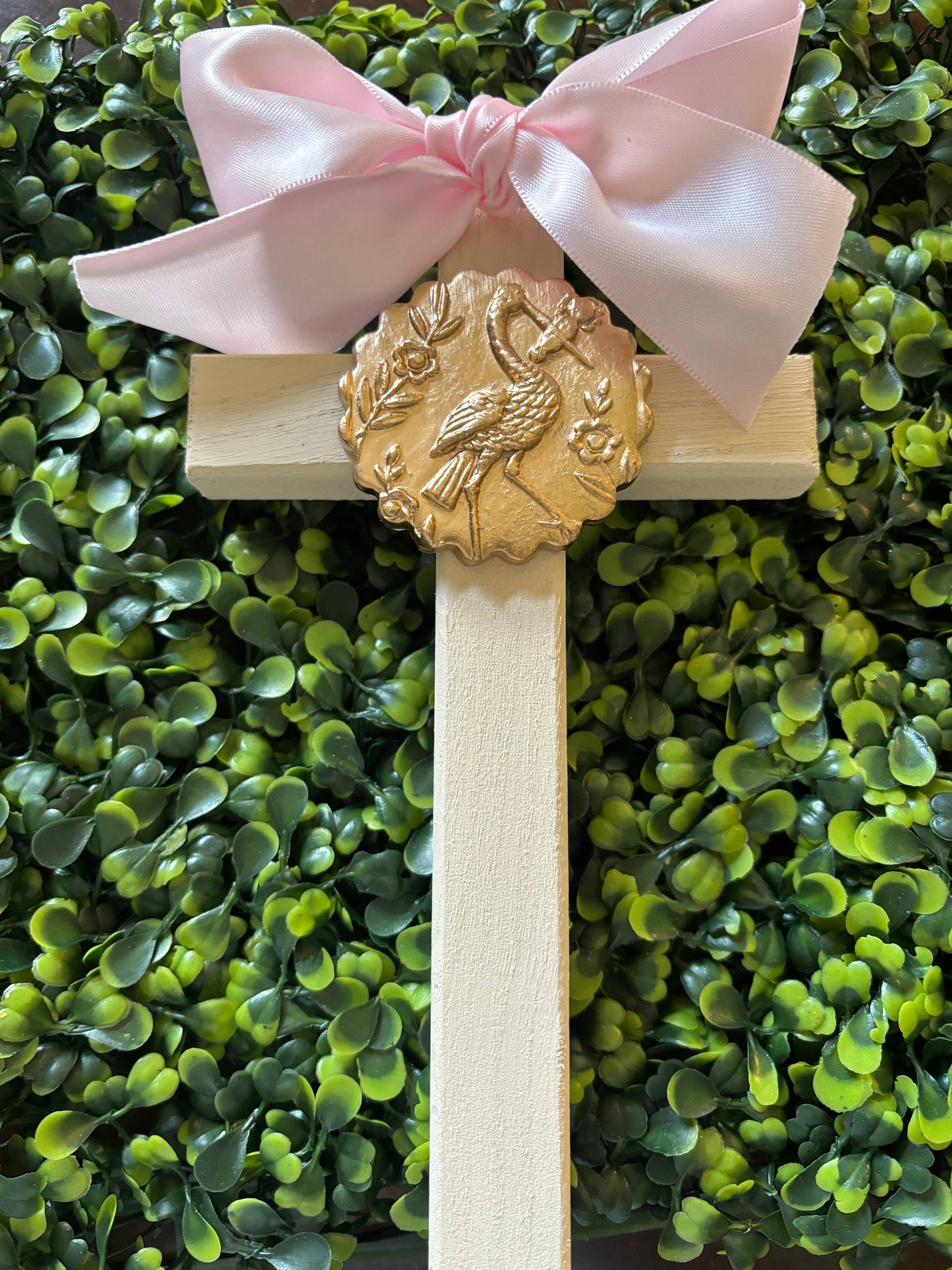 Hand Brushed Gold Leaf Stork & Baby Cross