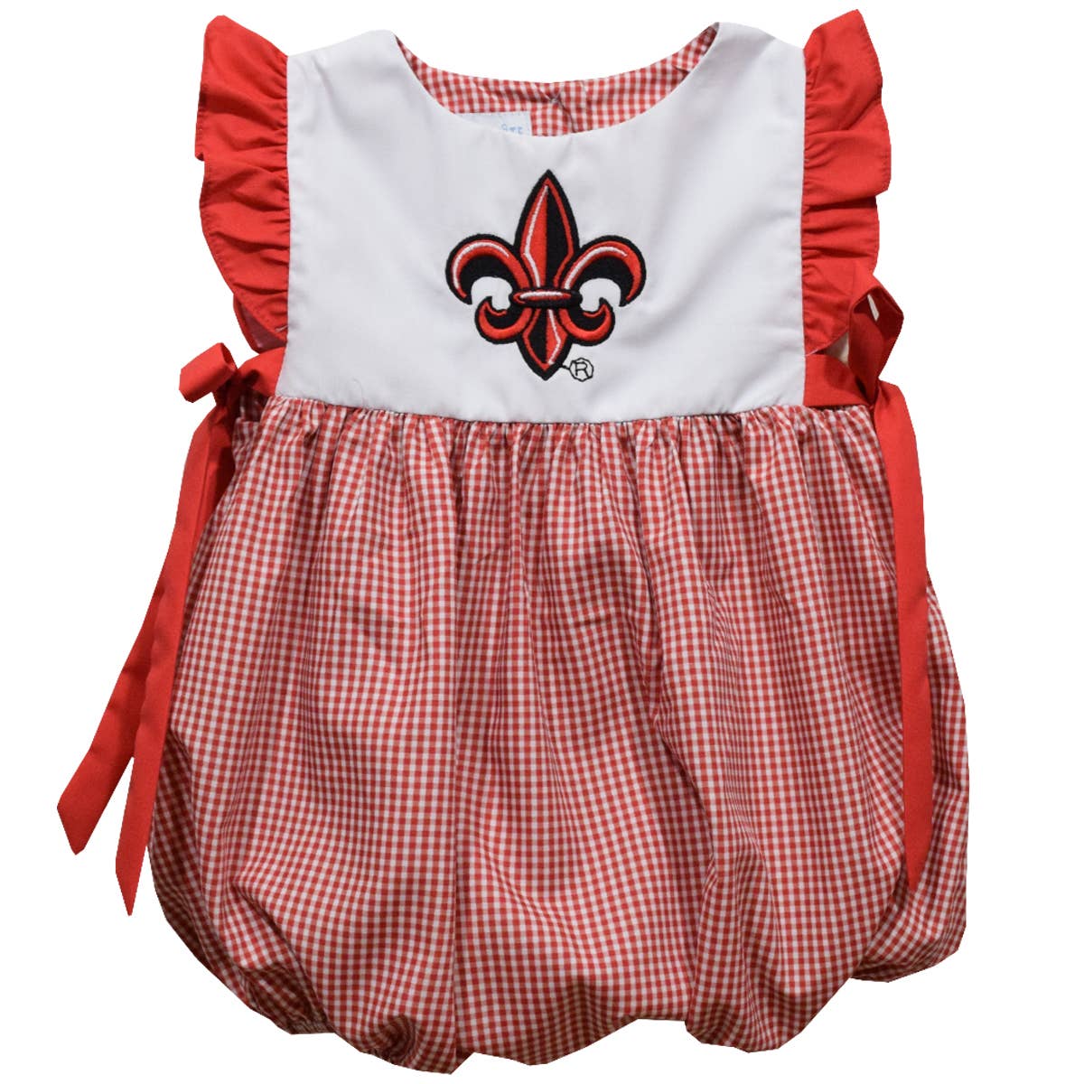 Louisiana at Lafayette Cajuns Embroidered Gingham Girls Bubble - 6m