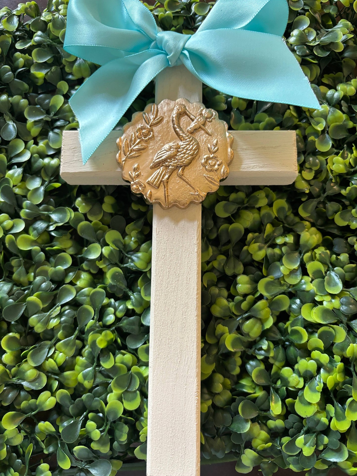 Hand Brushed Gold Leaf Stork & Baby Cross