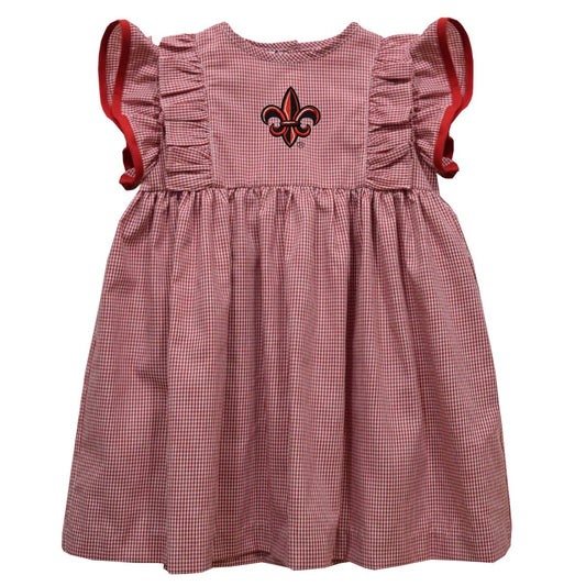 Louisiana at Lafayette Cajuns Embroidered Red Ruffle Dress