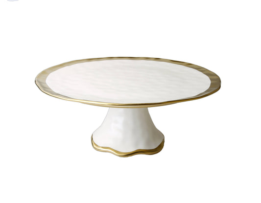 Porcelain White Cake Stand with Gold Border